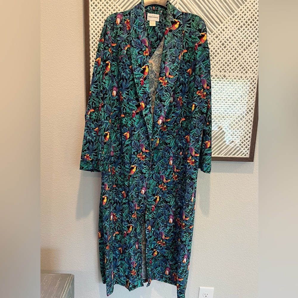 VTG Charles Goodnight Vibrant Colorful Tropical Print Long Duster Coverup Robe